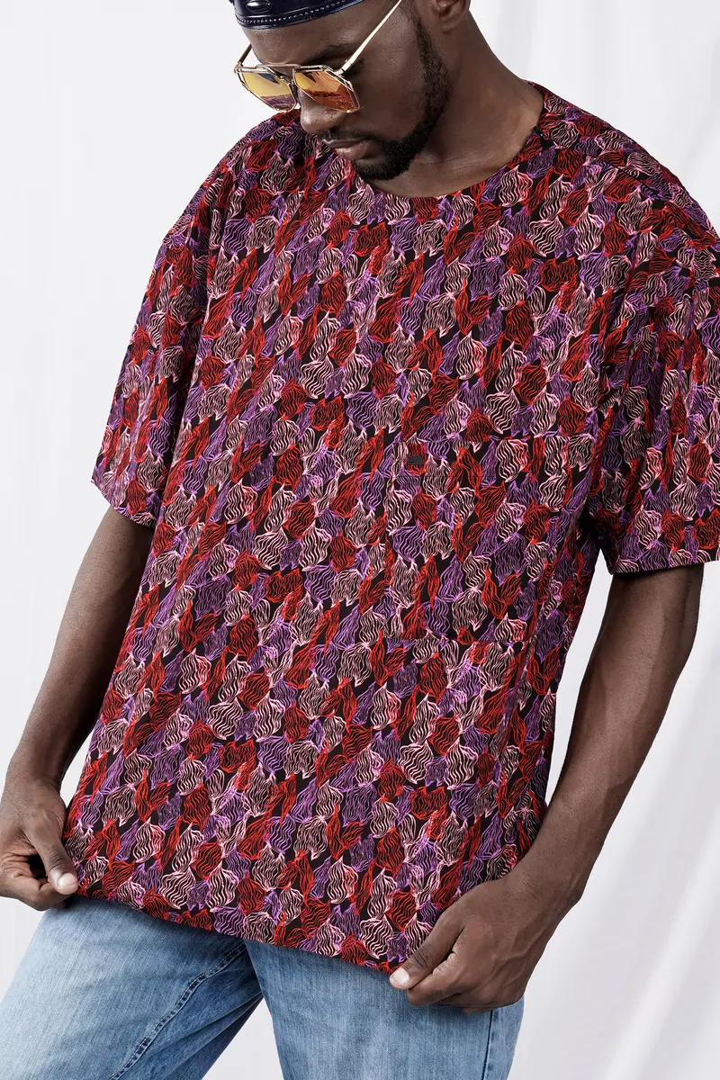 Sinopia Red And Black Printed Lightweight Premium Cotton Oversized Designer Shirt 8
