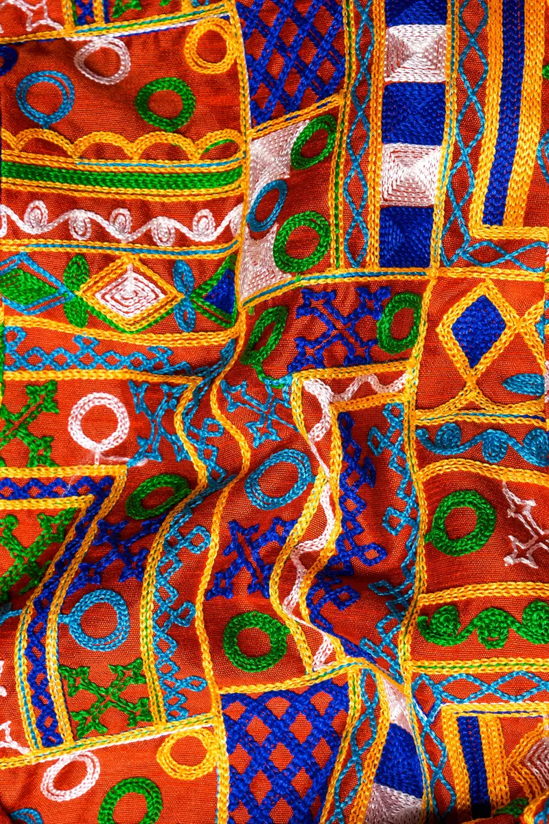 Sinopia Red With Smalt Blue And Peel Orange Cotton Thread Embroidered Nehru Jacket 3