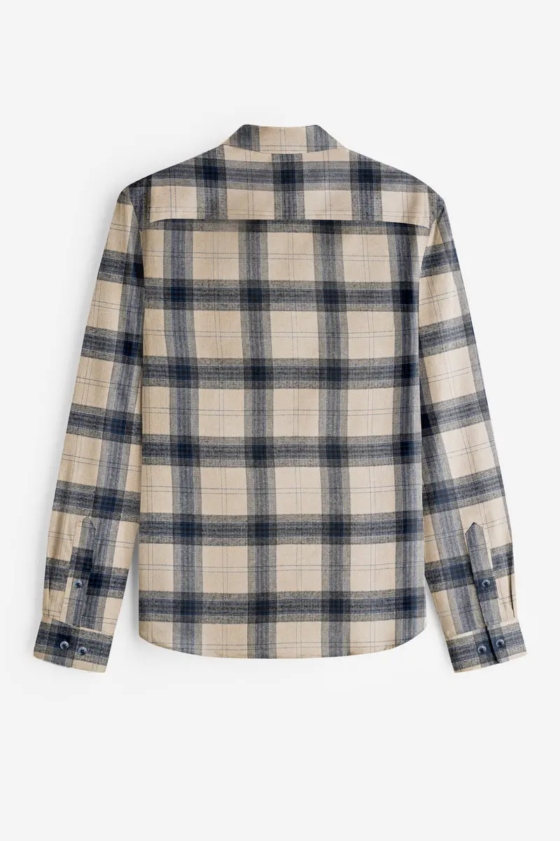 Sisal Cream And Astronaut Blue Plaid Herringbone Pattern Premium Cotton Shirt 5