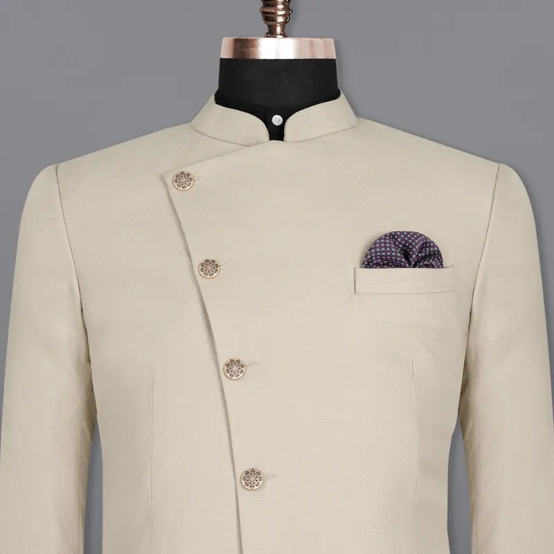 Sisal Cream Cross Placket Wool Rich Bandhgala Blazer 11