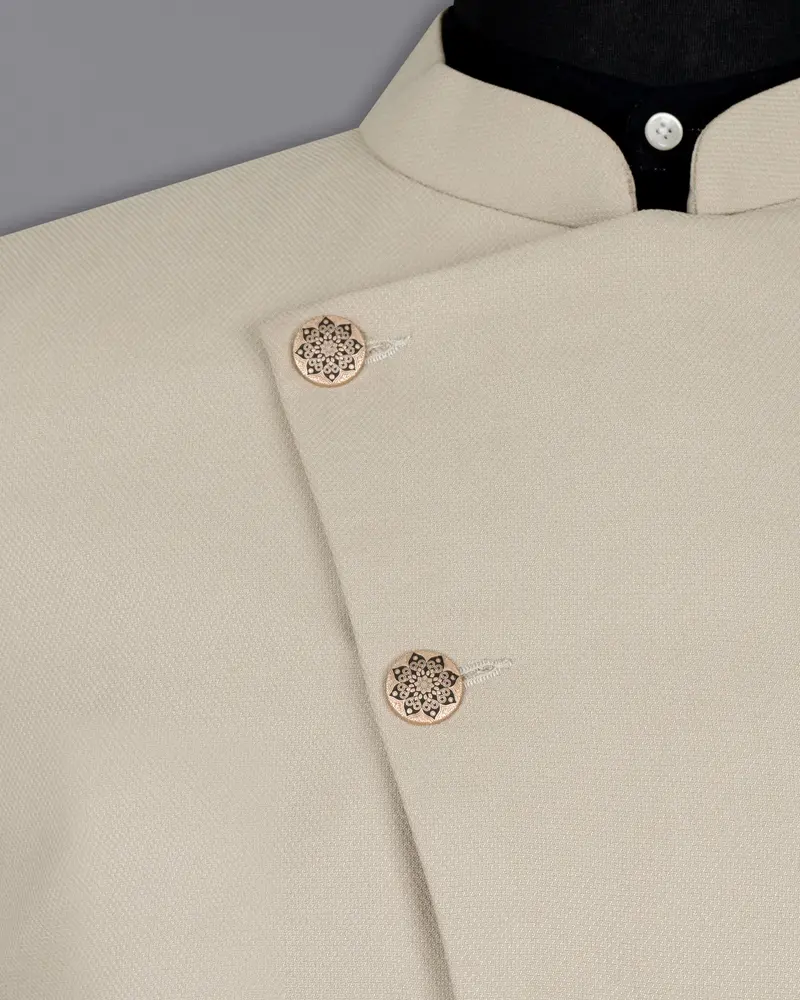 Sisal Cream Cross Placket Wool Rich Bandhgala Blazer 4
