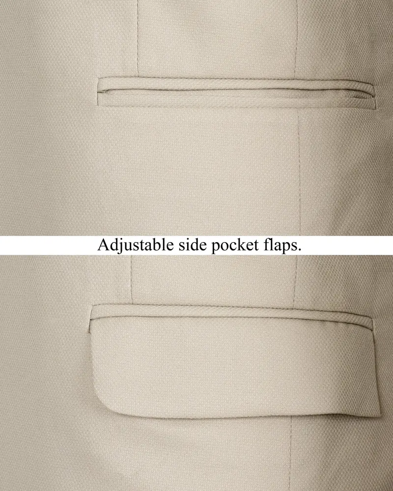 Sisal Cream Cross Placket Wool Rich Bandhgala Blazer 5