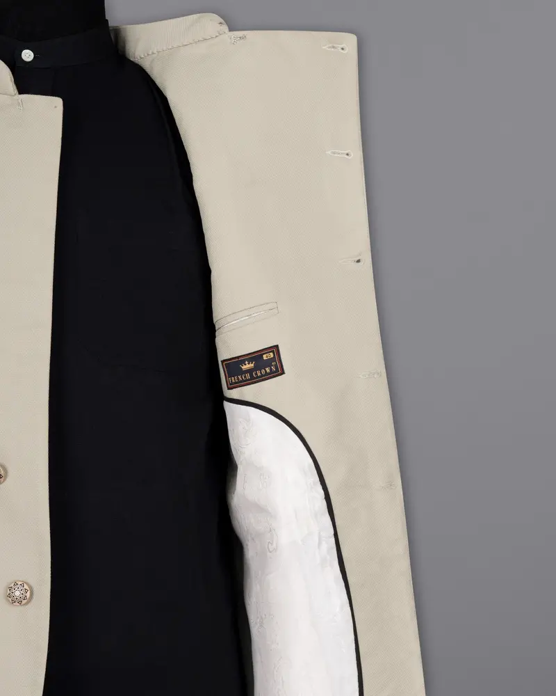 Sisal Cream Cross Placket Wool Rich Bandhgala Blazer 7