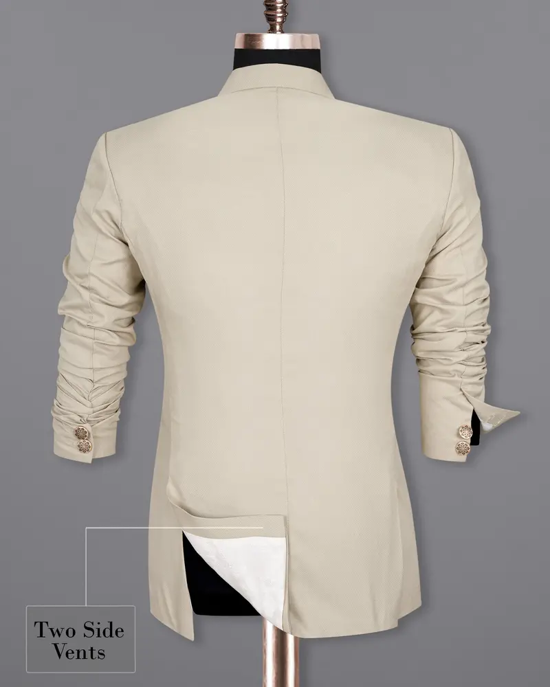 Sisal Cream Cross Placket Wool Rich Bandhgala Blazer 9