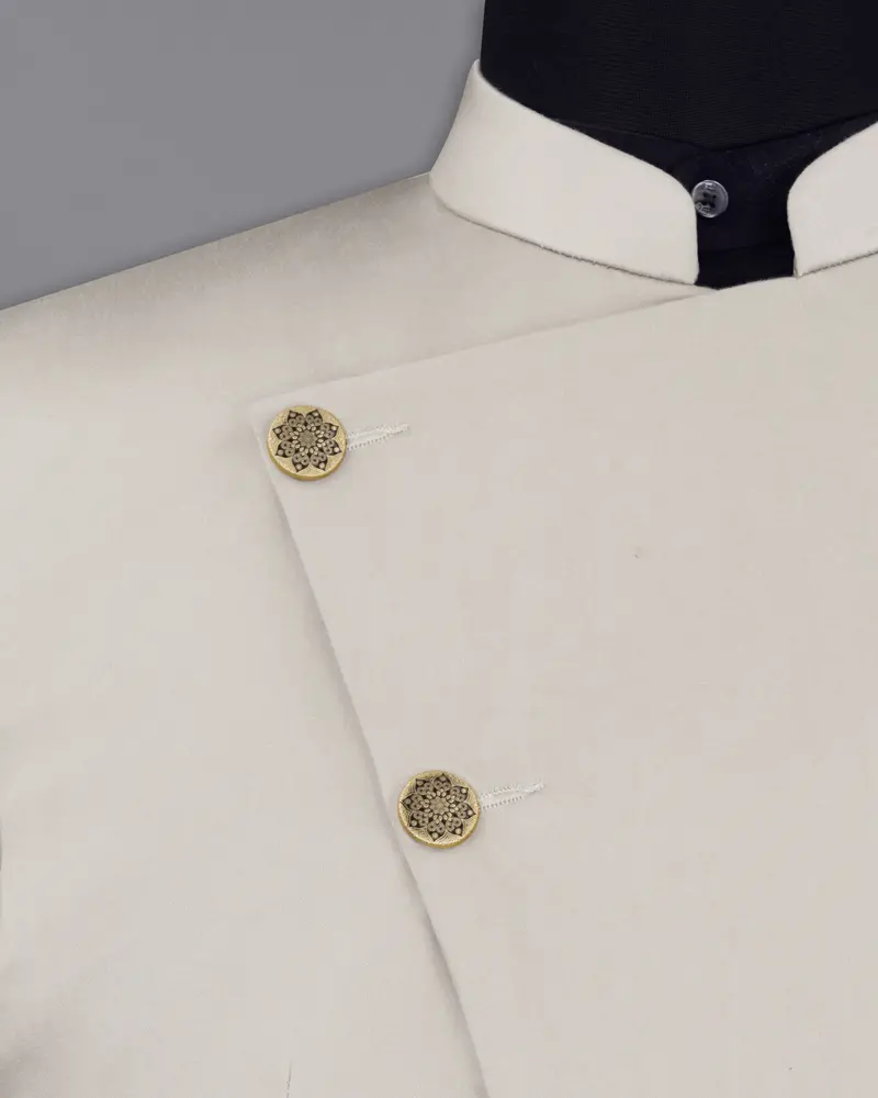 Sisal Light Gray Cross Placket Bandhgala Premium Cotton Stretchable Traveler Suit 5