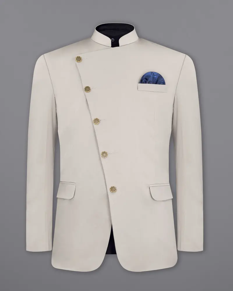 Sisal Light Gray Cross Placket Bandhgala Premium Cotton Stretchable Traveler Suit 9