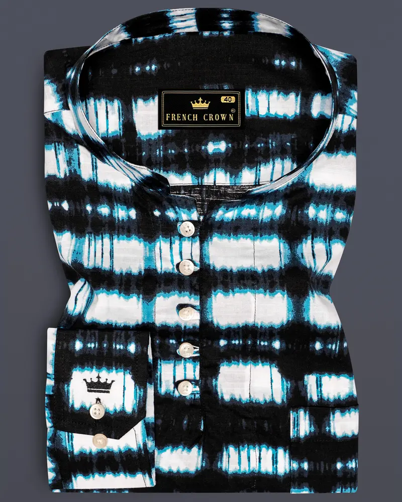 Skamira-Blumine Blue And Bright White Printed Chambray Premium Cotton Casual Kurta Shirt 1