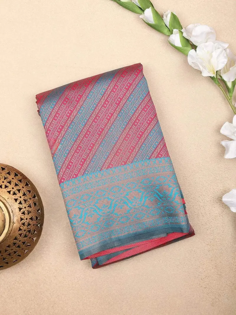 Sky Blue Art Silk Saree With Neli Stripes Pattern On The Body With Designed Border 1
