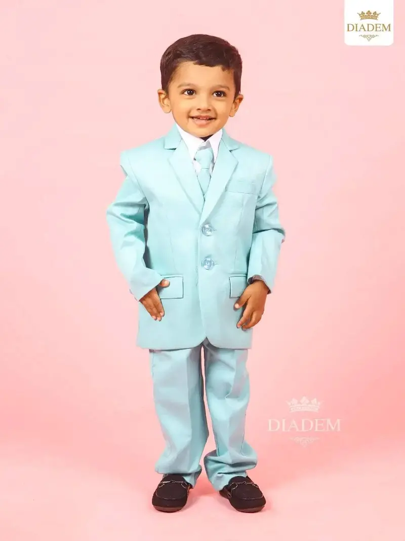 Sky Blue Blazer Jacket And Trouser Set With Tie 1
