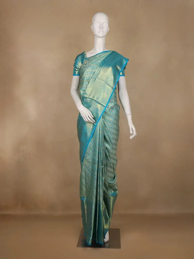 Sky Blue Butta Woven Pure Kanchipuram Silk Saree 1