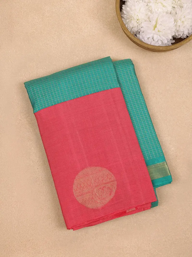 Sky Blue Checkered Woven Pure Kanchipuram Silk Saree 1