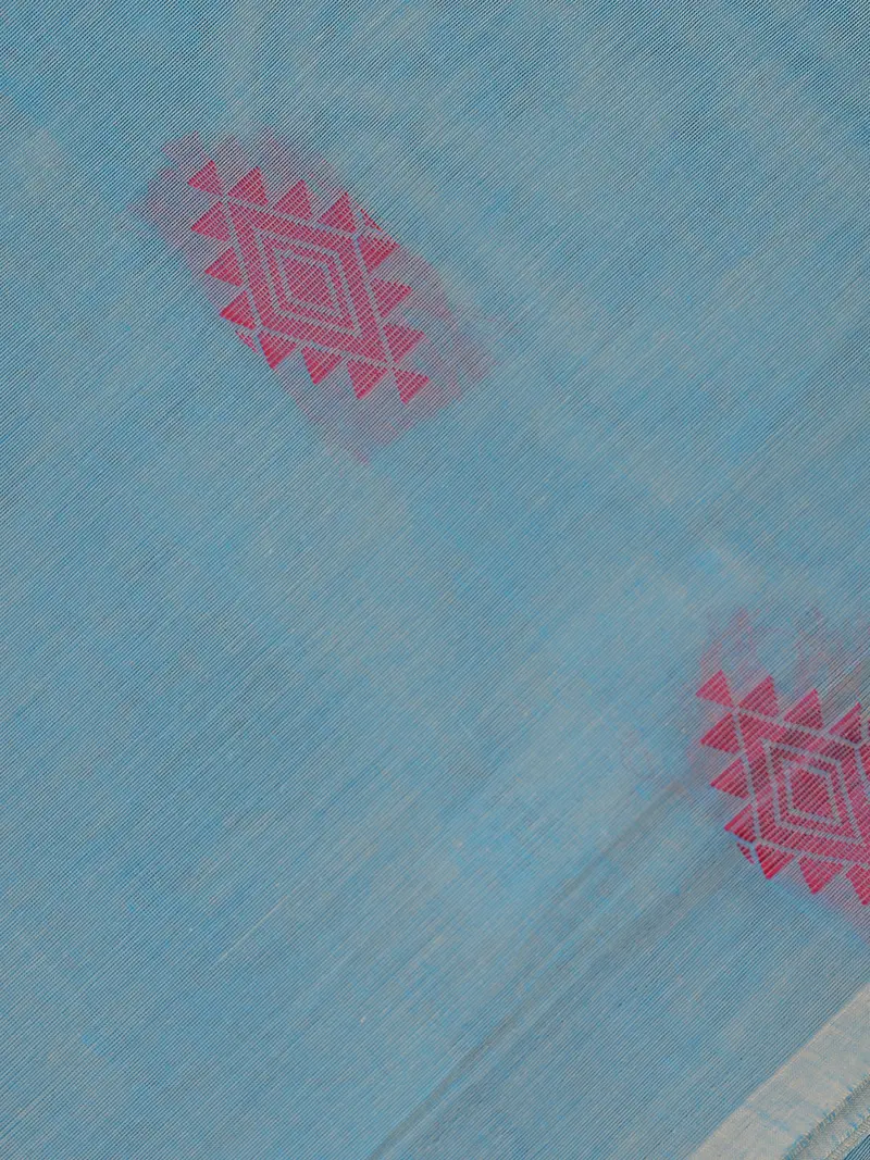 Sky Blue Diamond Butta Woven Design Cotton Saree 2