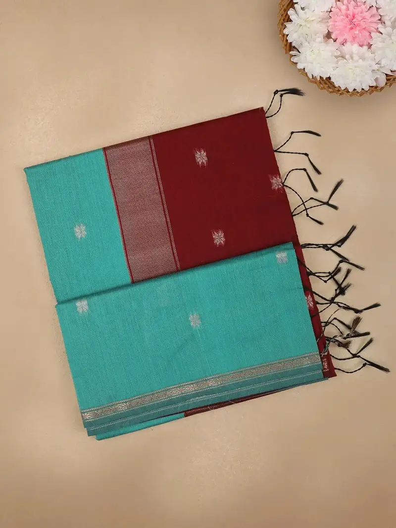Sky Blue Floral Butta Fancy Cotton Saree 1