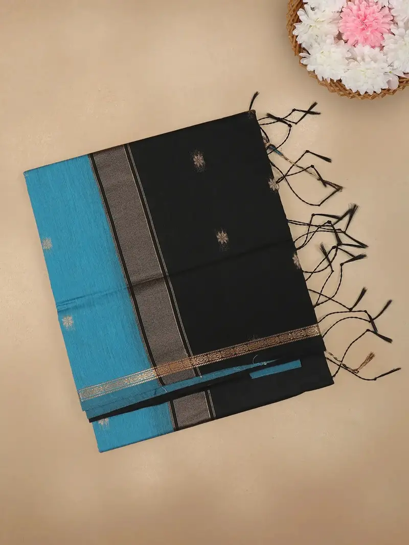 Sky Blue Floral Butta Fancy Cotton Saree 1