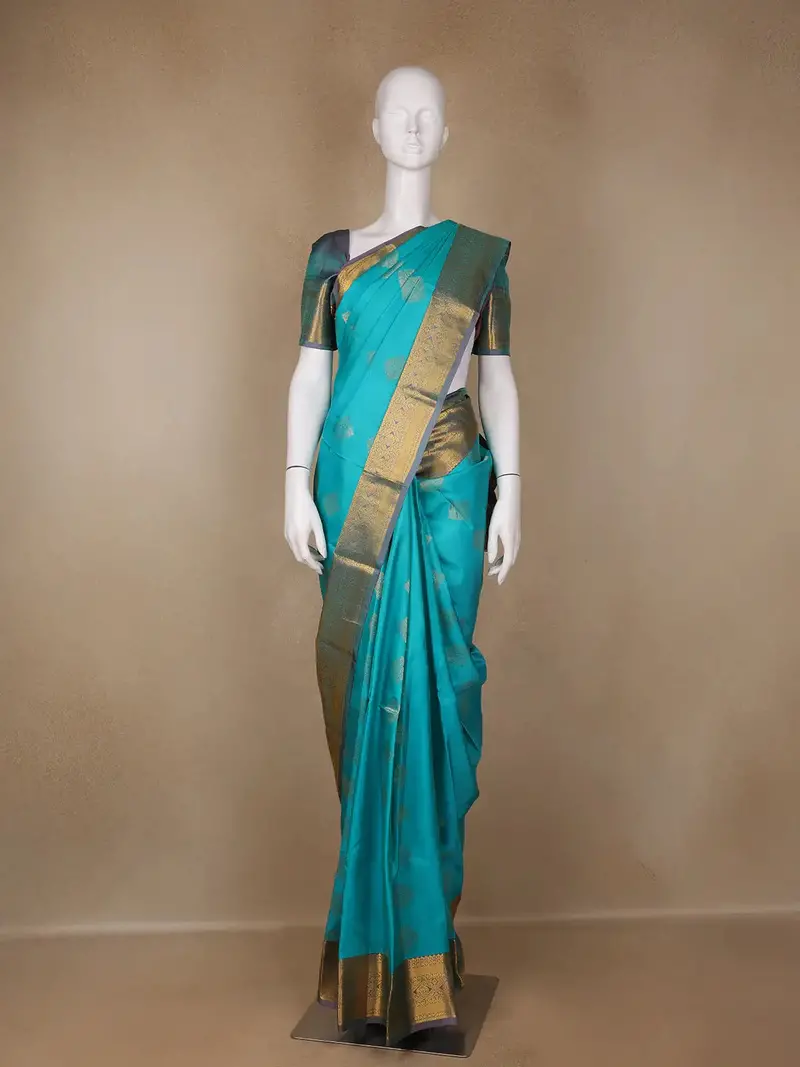 Sky Blue Floral Butta Woven Silk Saree 1