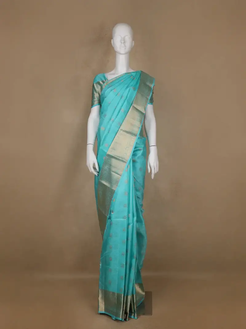 Sky Blue Floral Butta Woven Silk Saree 1