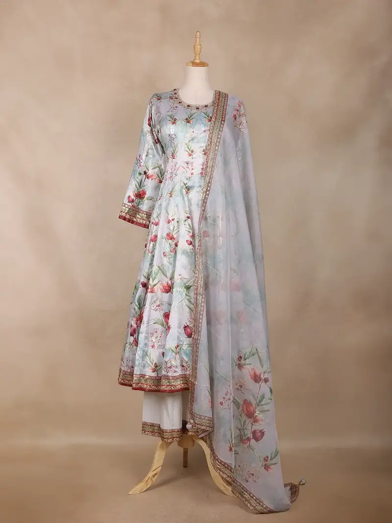 Sky Blue Floral Design Cotton Palazzo Suit 1