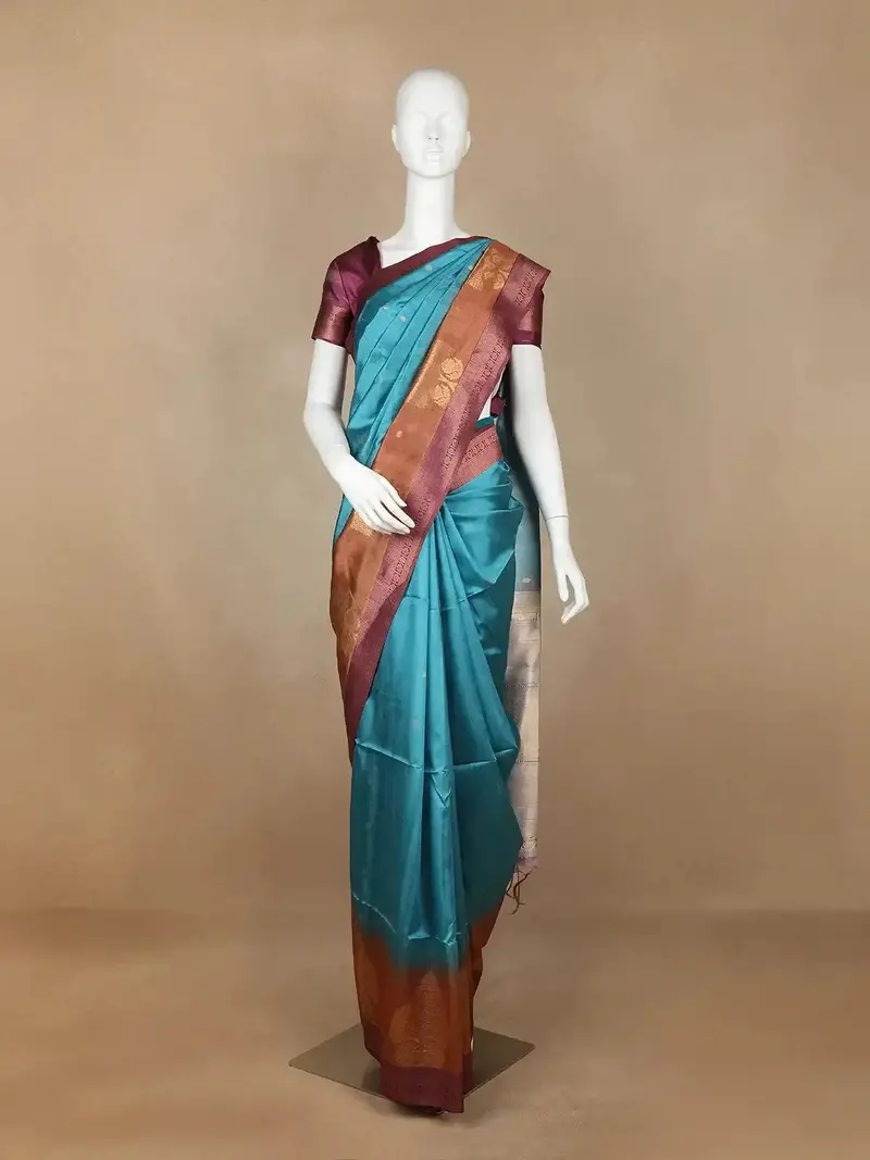 Sky Blue Floral Designed Art Silk Saree 1