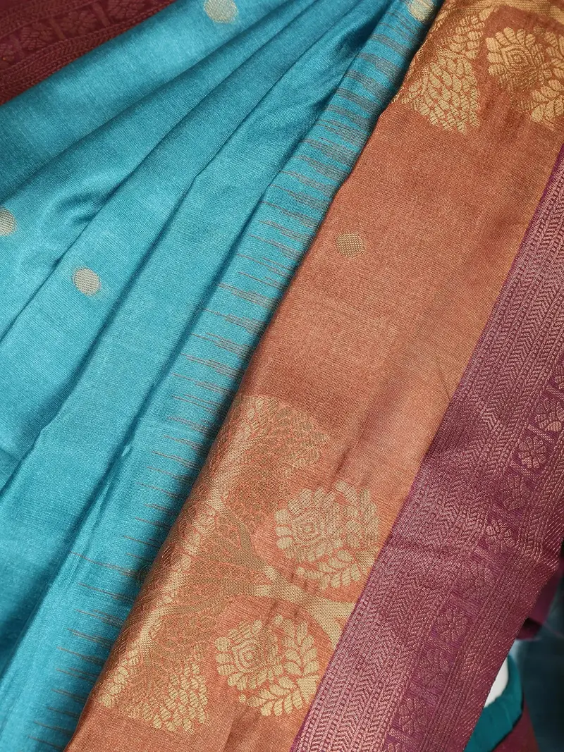 Sky Blue Floral Designed Art Silk Saree 2