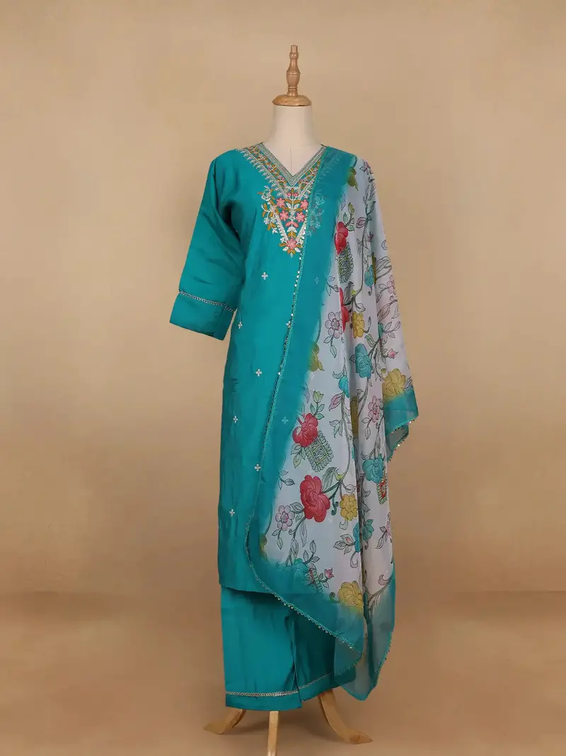Sky Blue Floral Designed Cotton Salwar Suit 1