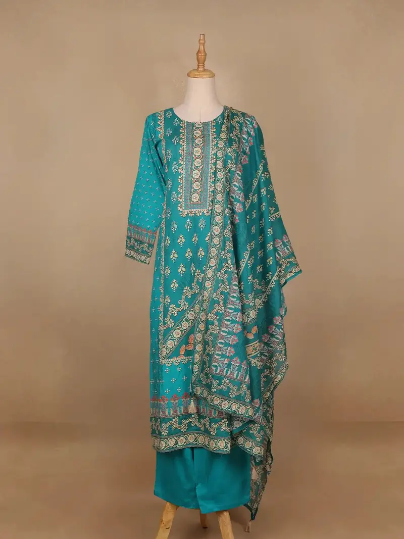 Sky Blue Floral Designed Cotton Salwar Suit 1