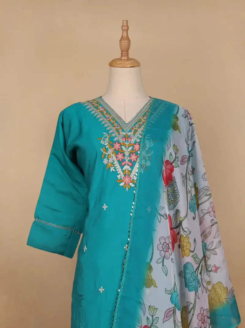 Sky Blue Floral Designed Cotton Salwar Suit 2