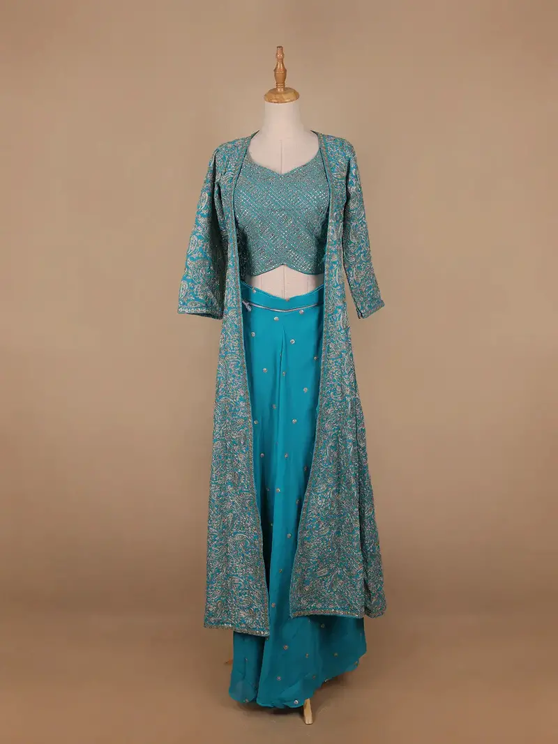 Sky Blue Floral Designed Georgette Palazzo Salwar Suit 1