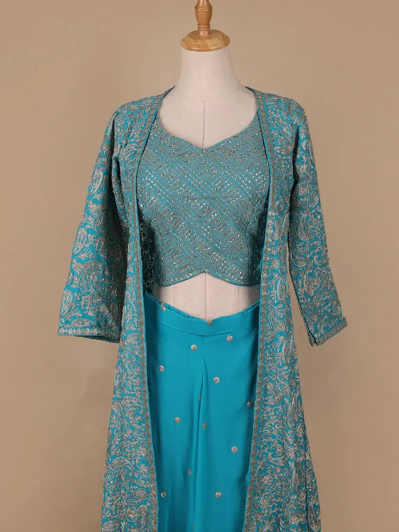 Sky Blue Floral Designed Georgette Palazzo Salwar Suit 2