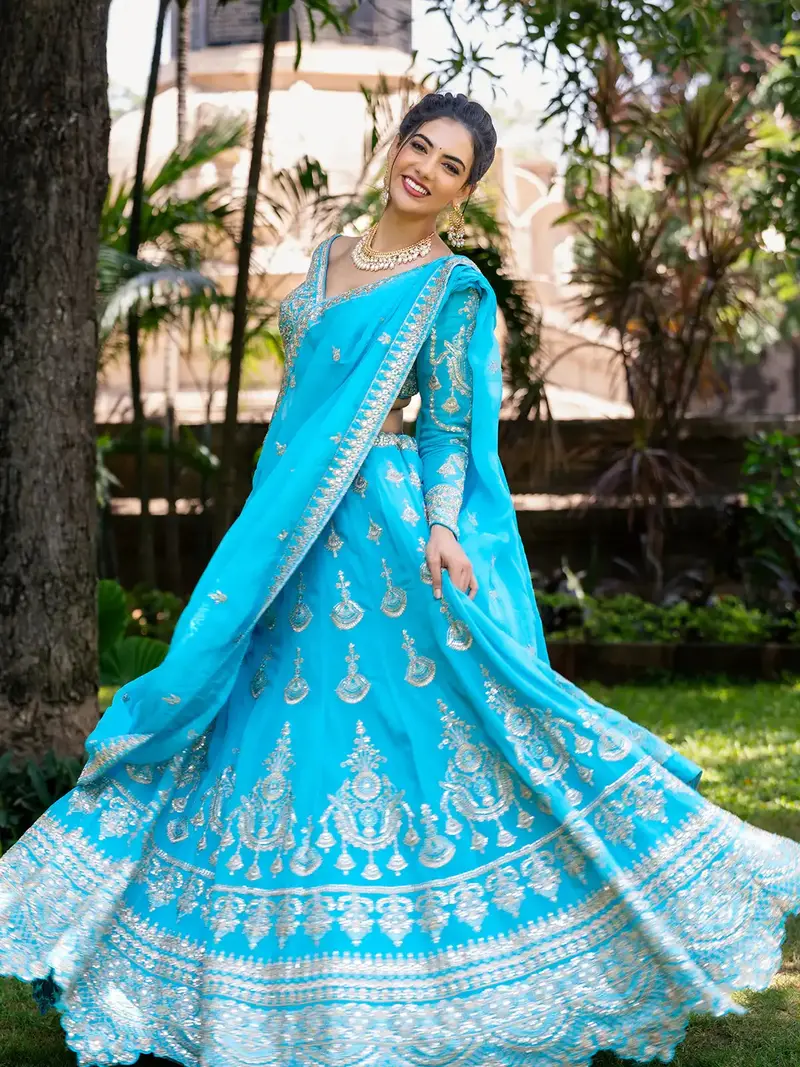 Sky Blue Floral Embroidered Georgette Lehenga For Bridesmaid 2