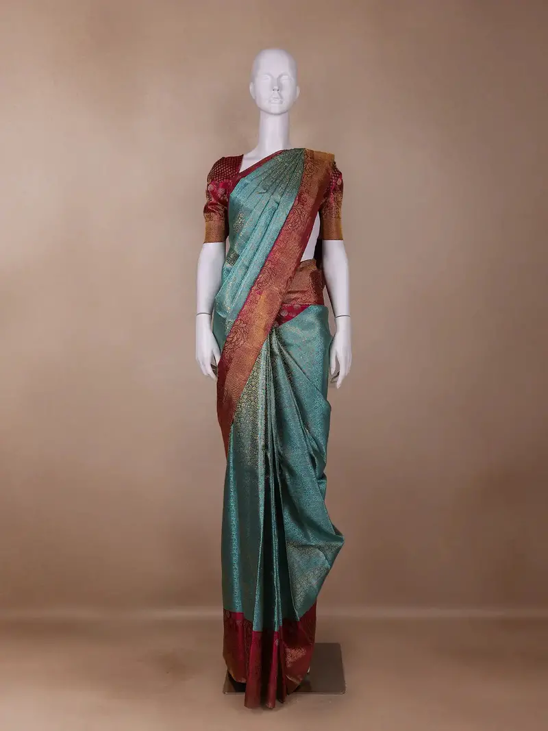 Sky Blue Floral Woven Pure Kanchipuram Silk Saree 1