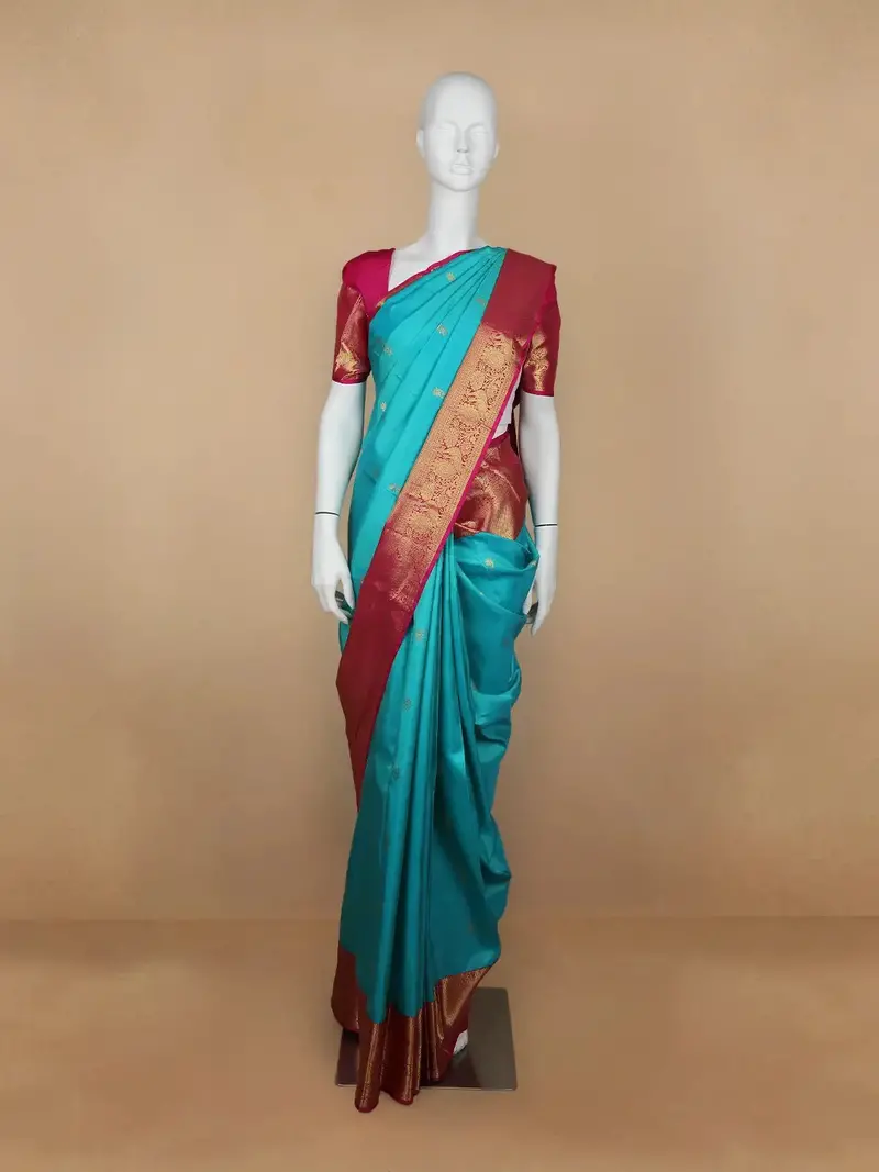 Sky Blue Floral Woven Pure Kanchipuram Silk Saree 1