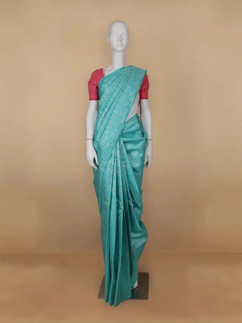 Sky Blue Floral Woven Pure Kanchipuram Silk Saree 1