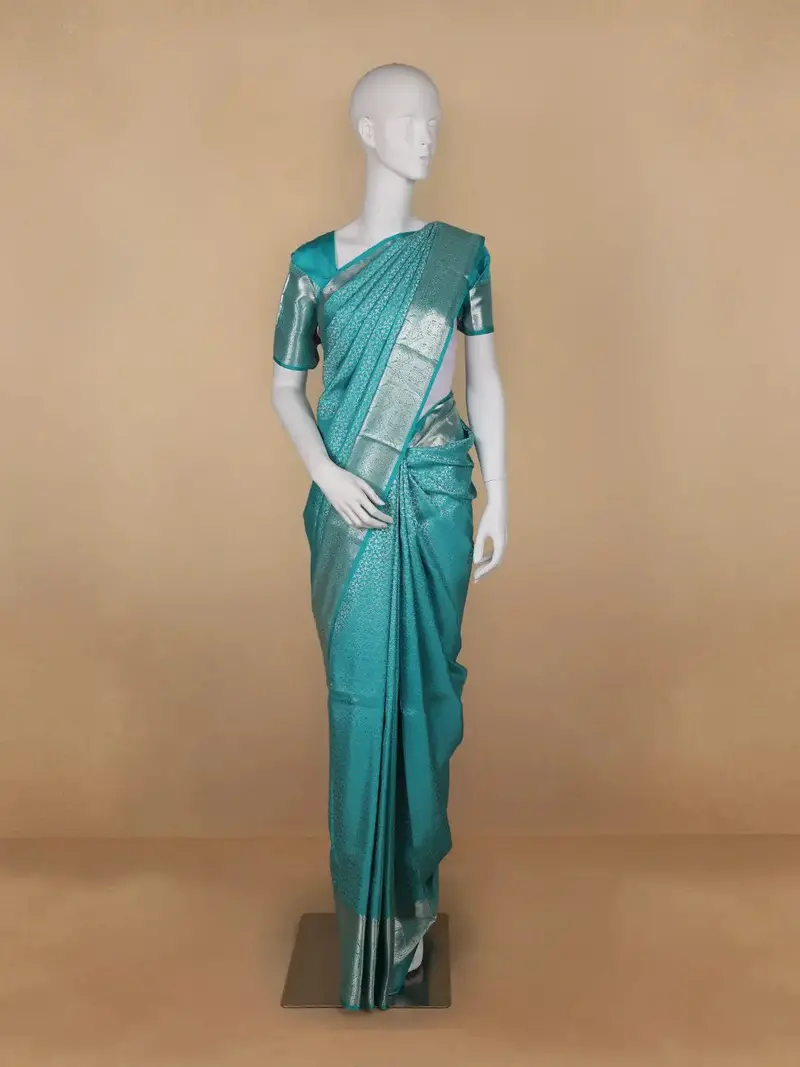 Sky Blue Floral Woven Pure Kanchipuram Silk Saree 1
