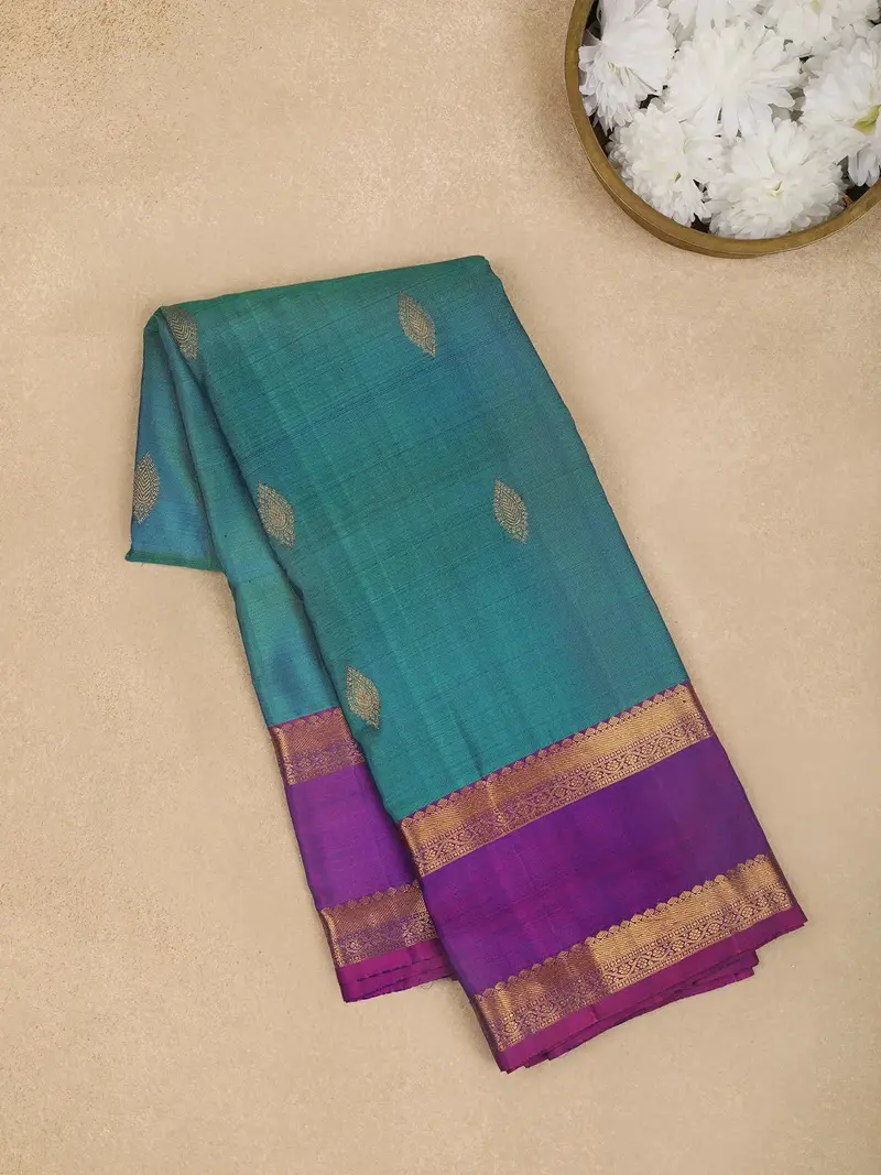 Sky Blue Floral Woven Pure Kanchipuram Silk Saree 1