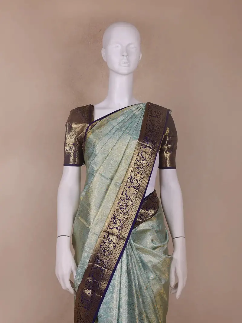 Sky Blue Floral Woven Pure Kanchipuram Silk Saree 2
