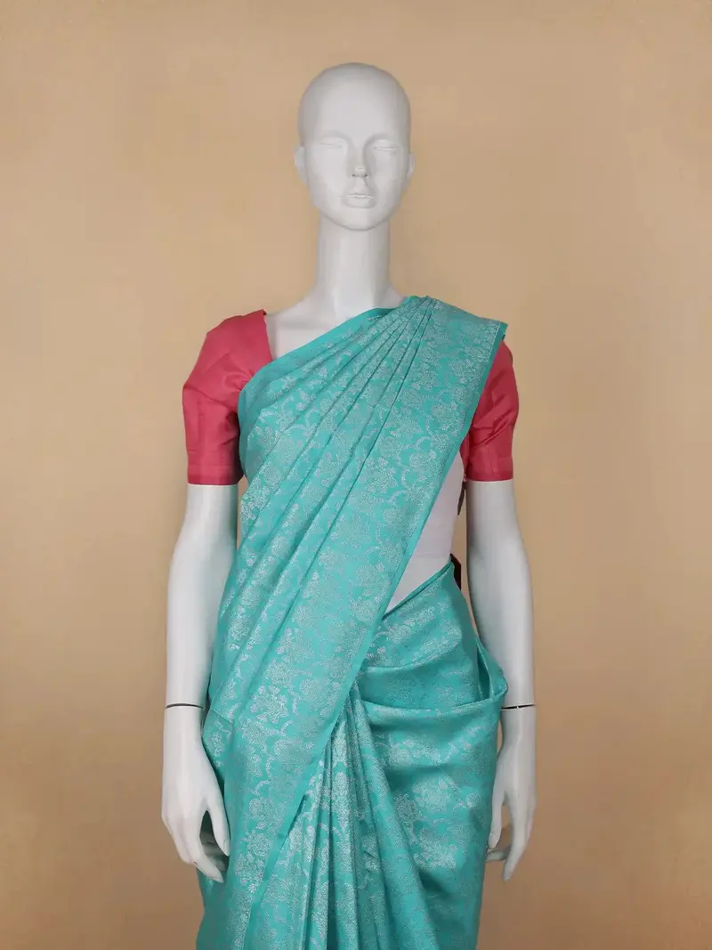 Sky Blue Floral Woven Pure Kanchipuram Silk Saree 2