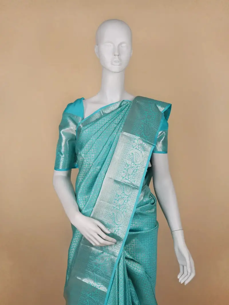 Sky Blue Floral Woven Pure Kanchipuram Silk Saree 2