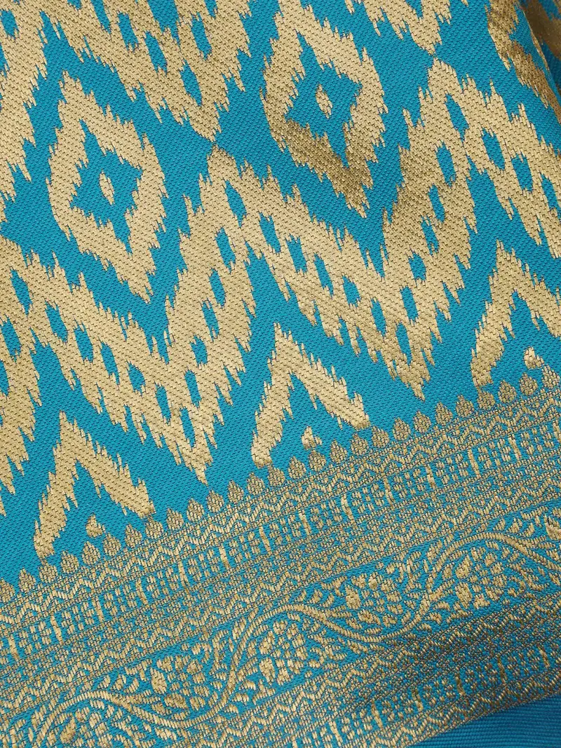Sky Blue Geometric Ikat Design Silk Saree 2