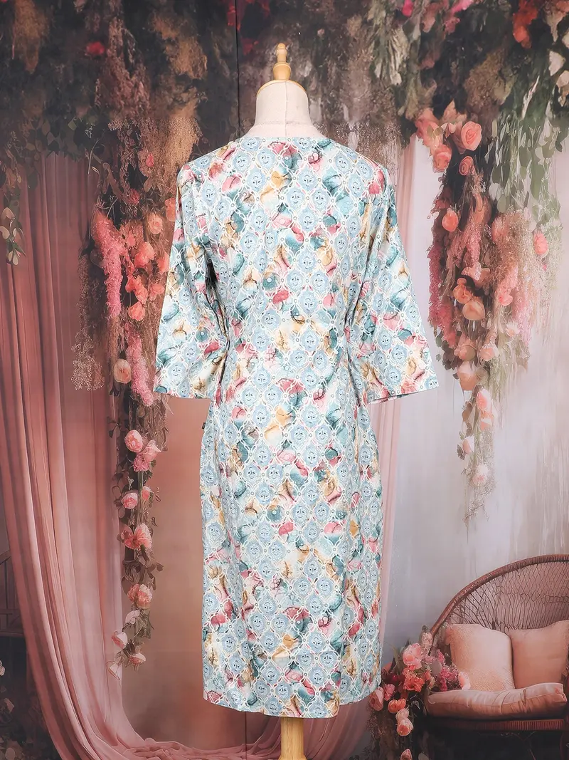 Sky Blue Geometric Printed Design Cotton Kurti 5