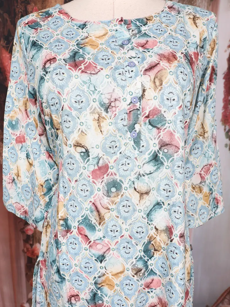 Sky Blue Geometric Printed Design Cotton Kurti 6
