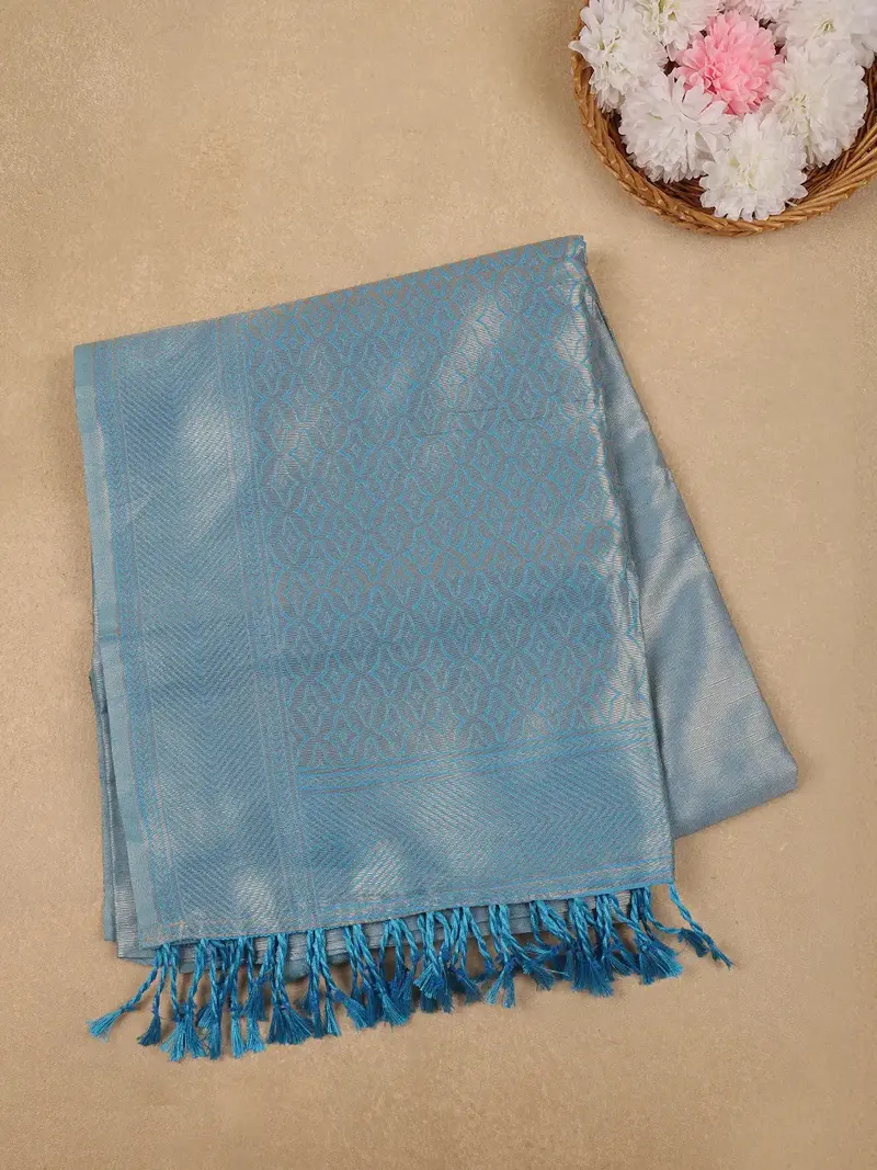 Sky Blue Ikat Design Soft Silk Saree 1