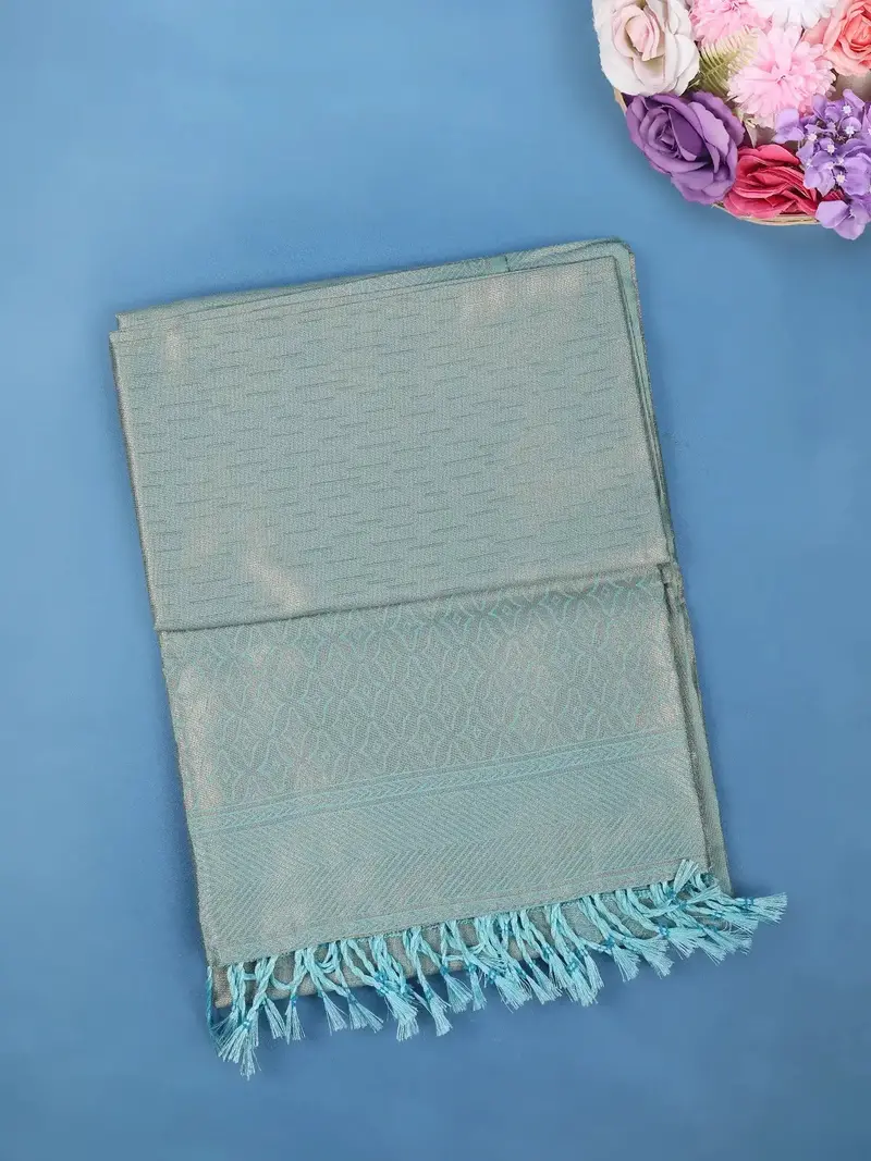 Sky Blue Minimal Design Woven Tissue Silk Saree 1