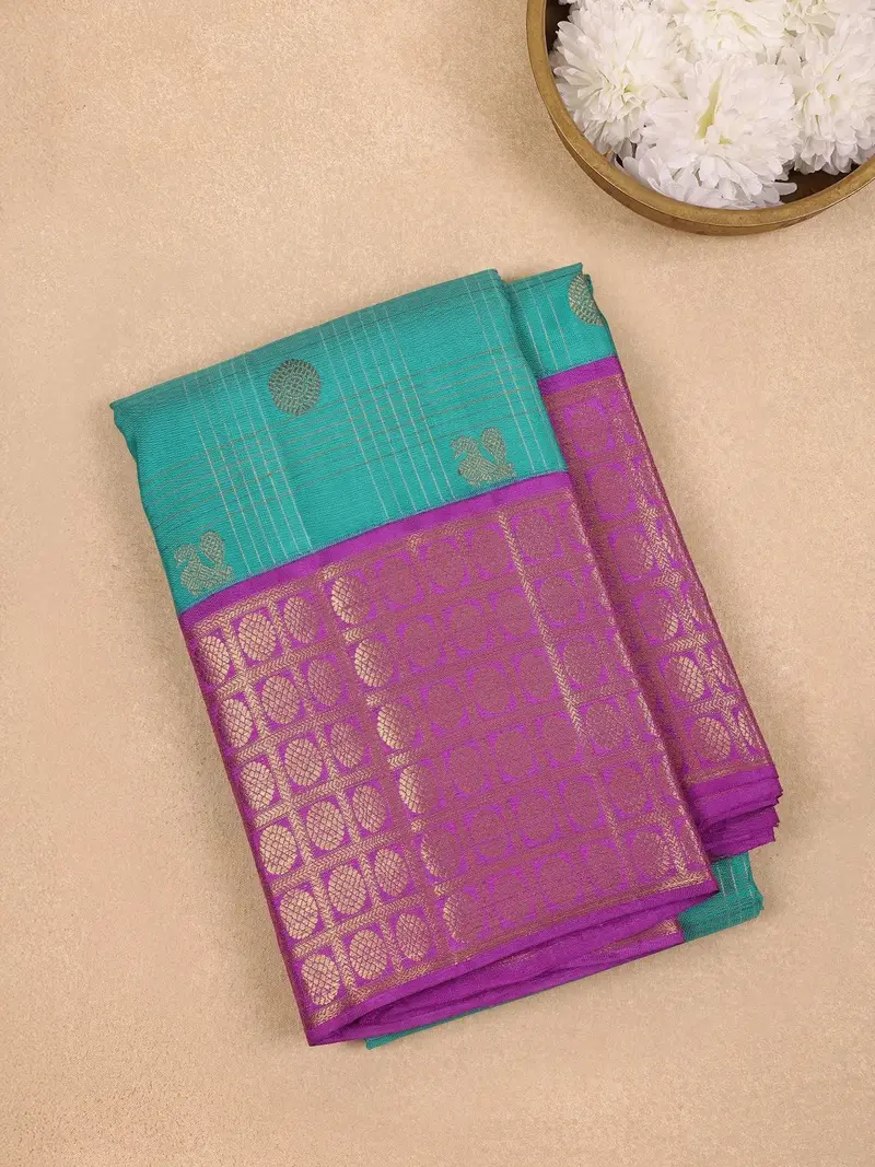 Sky Blue Peacock Woven Pure Kanchipuram Silk Saree 1
