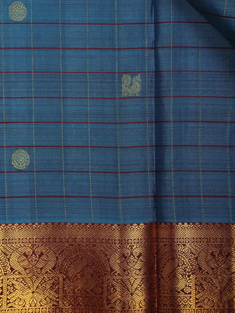 Sky Blue Peacock Woven Pure Kanchipuram Silk Saree 2