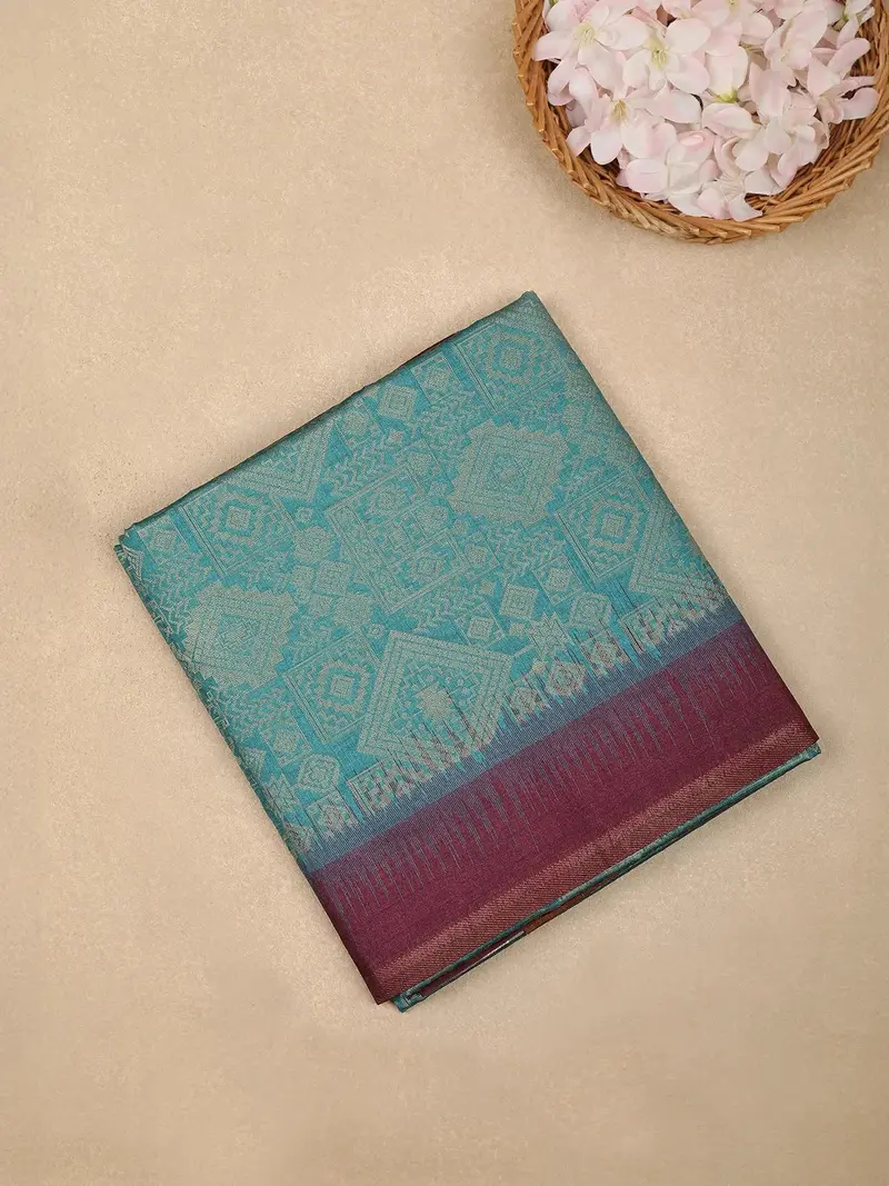 Sky Blue Semi Tussar Silk Abstract Designed Saree 1