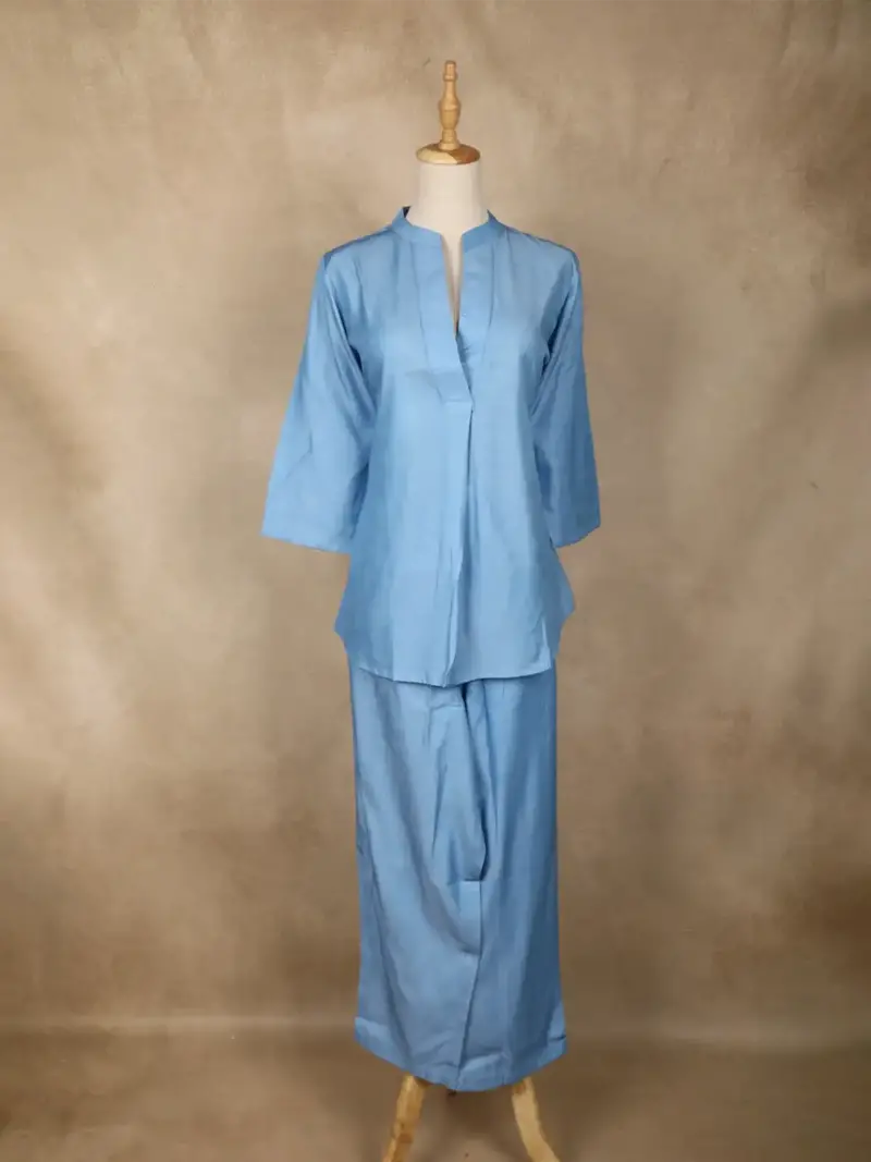 Sky Blue Solid Design Cotton Co-Ord Set 1
