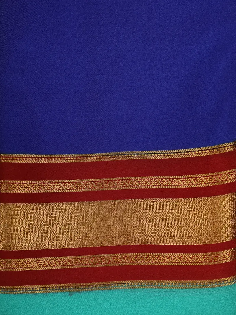 Sky Blue Solid Design Mysore Silk Designer Saree With Contrast Zari Border 2