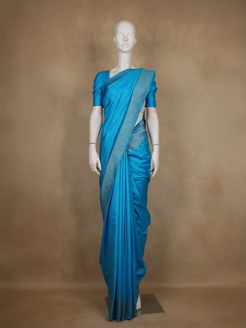 Sky Blue Solid Design Raw Silk Saree 1