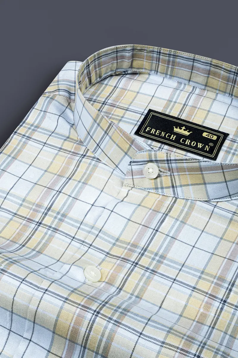 Sky Blue With Maize Khaki Plaid Super Soft Twill Cotton Shirt 1