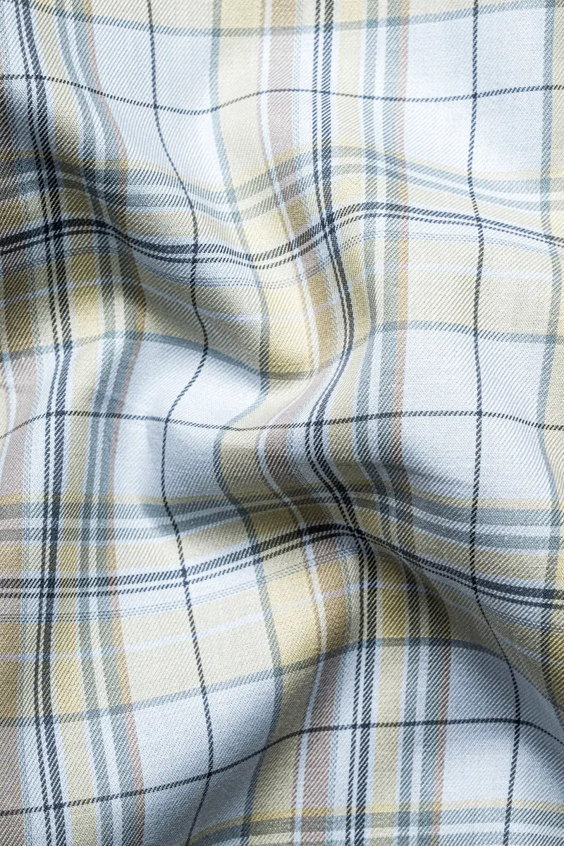 Sky Blue With Maize Khaki Plaid Super Soft Twill Cotton Shirt 2